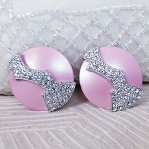 Monet Art Deco Pink Pearlized Rhinestone Earrings